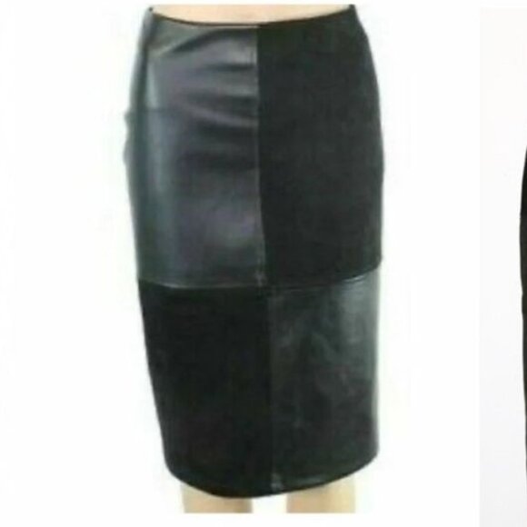 Black 100% Suede Leather Pencil Skirt Size 1arge 10 - Picture 2 of 2